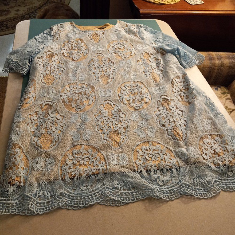 Boohoo Light Blue Lace Dress